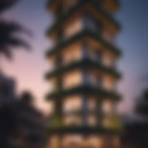 Stunning view of Botanica Tower at dusk