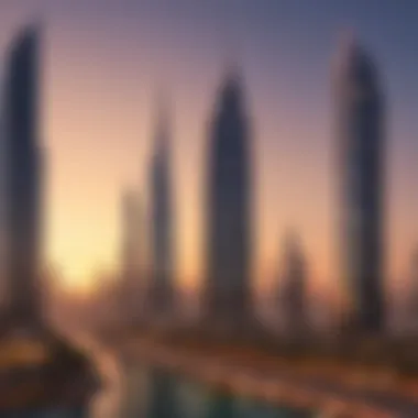 Panoramic view of Dubai's urban landscape at sunset