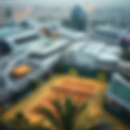 Aerial view of a modern tennis court in Dubai