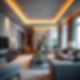 Luxurious hotel apartment living room with modern decor