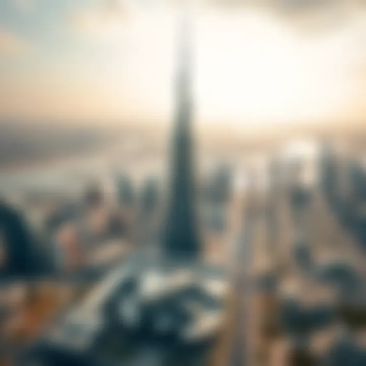 Aerial view capturing the Central Tower's position in the Dubai skyline