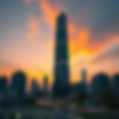 Stunning view of the Central Tower against a sunset sky