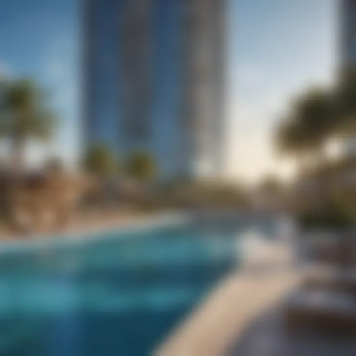 Vibrant community amenities offered at Princess Tower Marina including pool and lounge areas