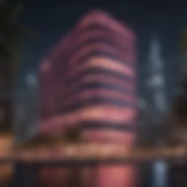 Night Illumination of the Flamingo Building The Flamingo Building illuminated at night against the Dubai skyline