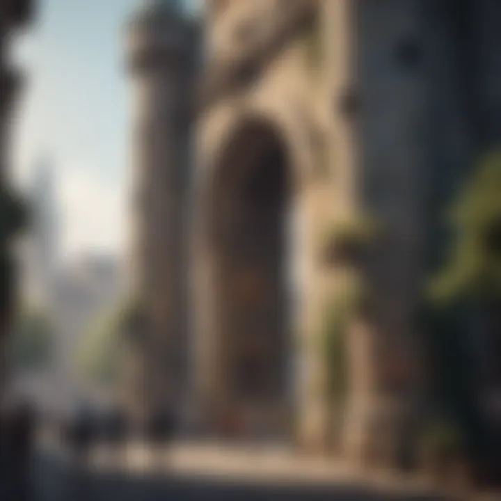 Tourists exploring the area around a prominent city gate tower.